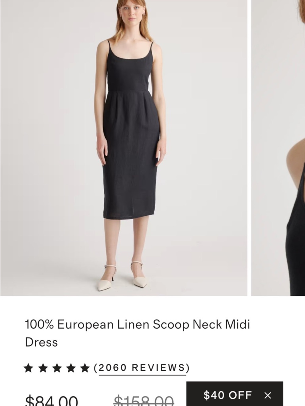 Quince 100% European Linen Scoop Neck Midi Dress - Black